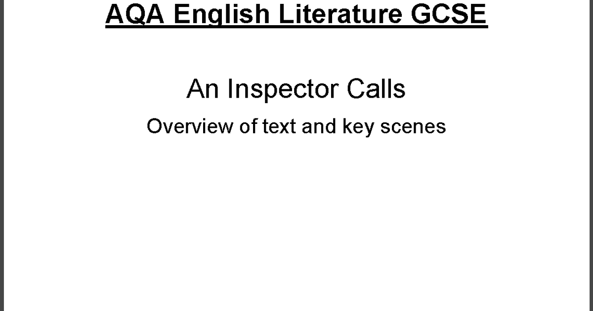 Overview - An Inspector Calls - AQA - PMT Education