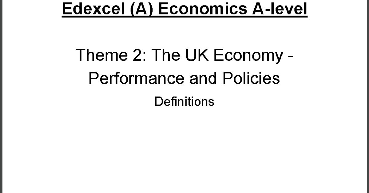 Bundle - UK Economy: Performance and Policies - Edexcel (A) - PMT Education