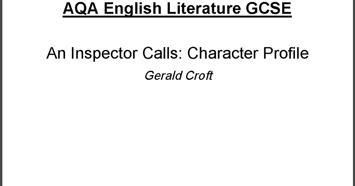 Character Profiles An Inspector Calls AQA PMT Education